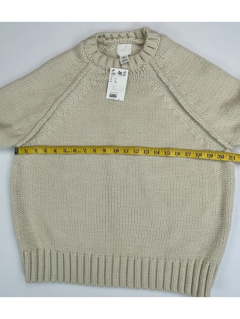 NWT H&M Cream Chunky Knit Sweater Small NWT Minimalist Raglan Sleeve S